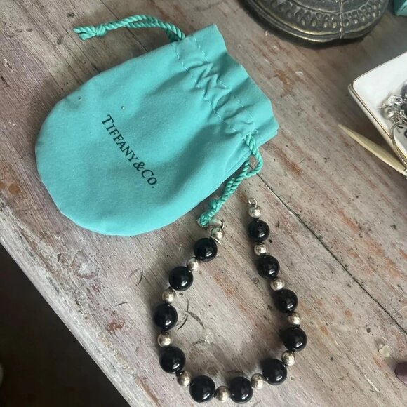 Like New!  Tiffany & Co. Sterling Silver and Black Onyx Beaded Bracelet - 7.5 In - Picture 4 of 4